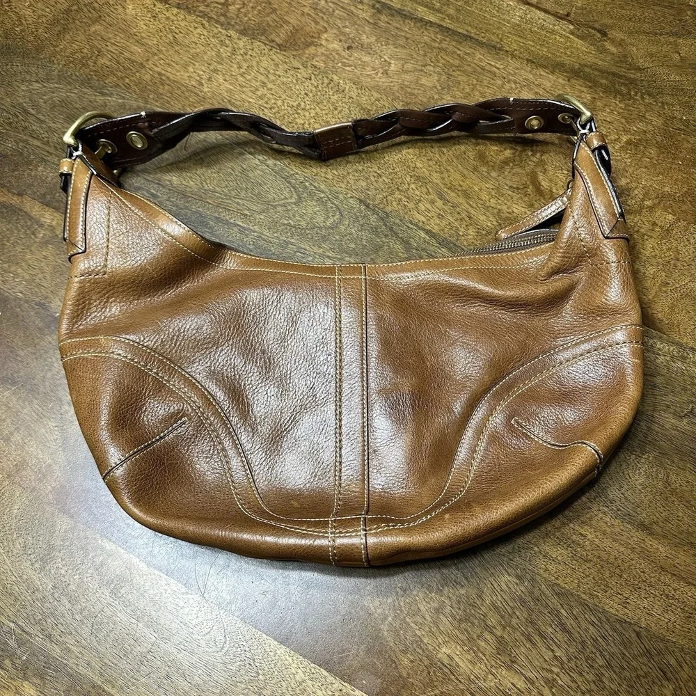 Coach Brown Leather Shoulder Bag with Braided Strap
